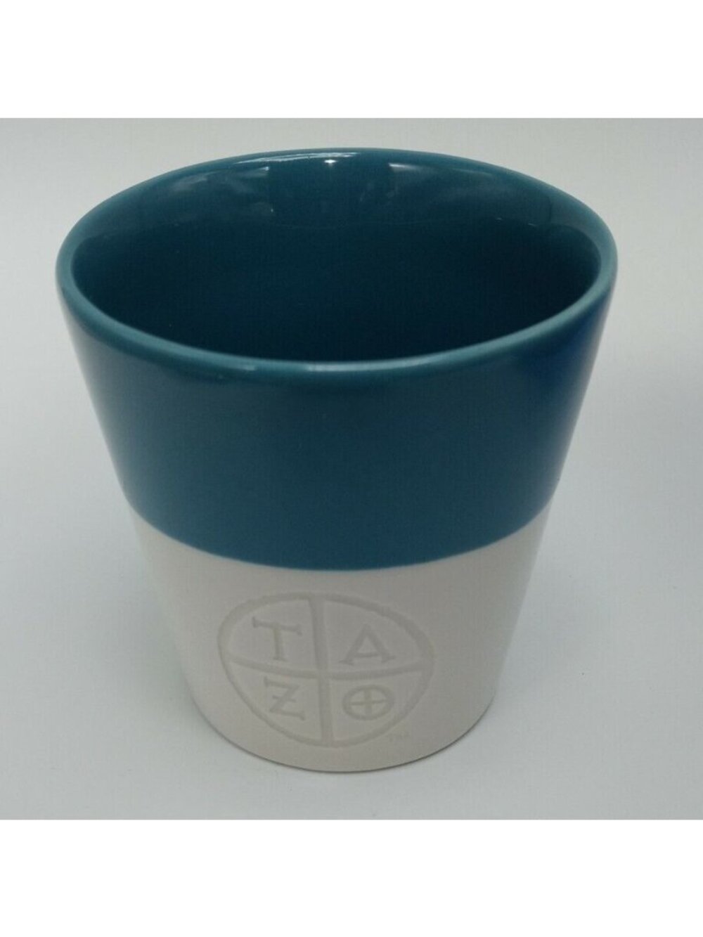 Starbucks Tazo 2011 Retired Teal Blue White Slant Top Bone China Tea Cup 8 oz
